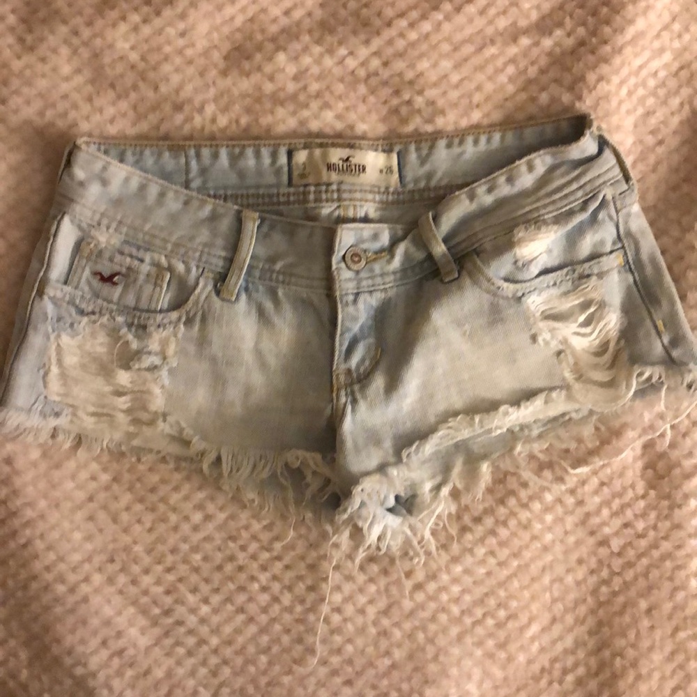 Hollister light blue denim distressed shorts